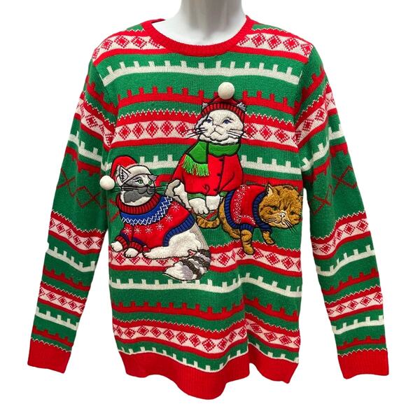 Jolly Sweaters Crazy Cat Christmas Crew Ugly Christmas Sweater Size Medium - Picture 1 of 4